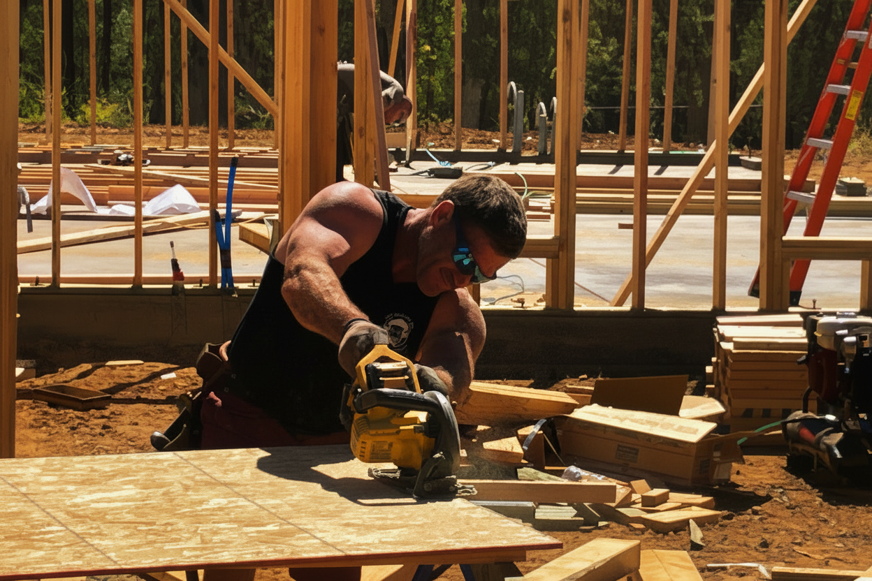 Crawford Building contractor reviewing plans